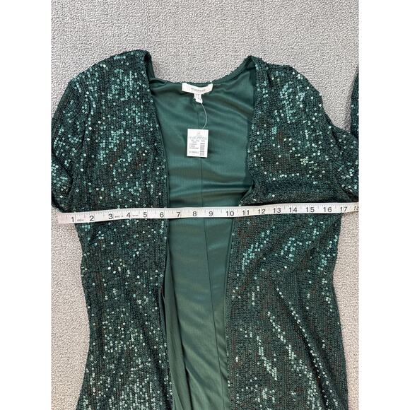 NWT Maurices Sequin Cardigan Long Line Open Front Emerald Green Size XS - Picture 4 of 7